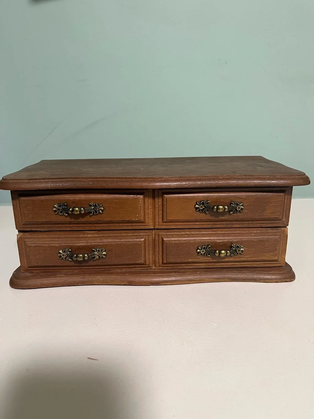 Vintage Centurion® Walnut Wood Jewelry Box, Lid W/Mirror, Padded Sections